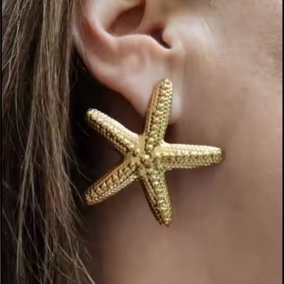 Anthropologie Jewelry - Starfish 18K Gold Stainless Steel Waterproof Earrings